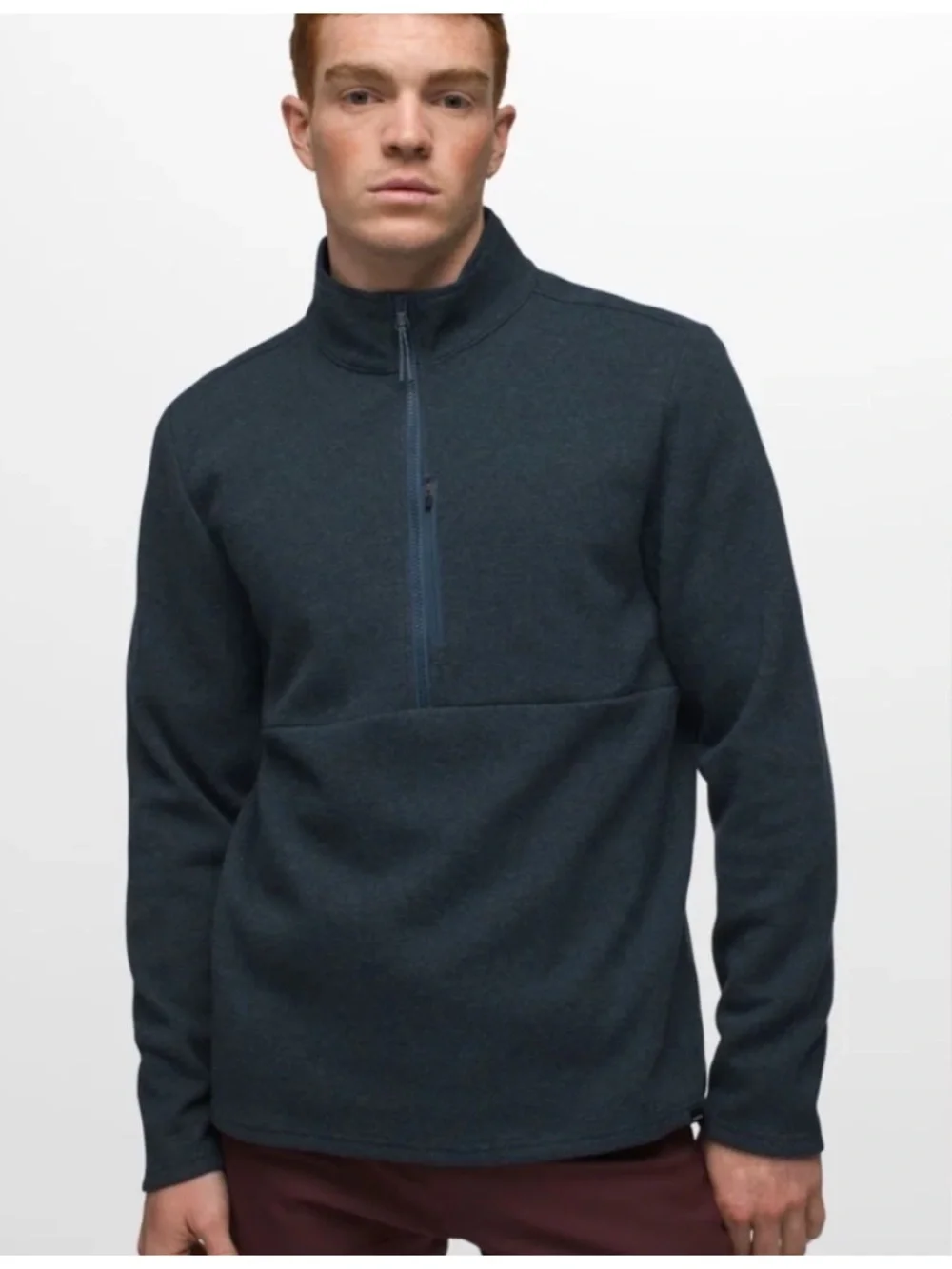 PrAna Route Tracker Navy 1/4 Zip Pocket Wool Blend Sweater Men's Large